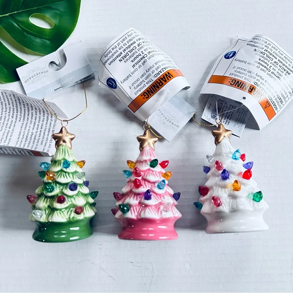 Target Wondershop Lit Retro Christmas Tree Ceramic Ornaments, White, Pin…